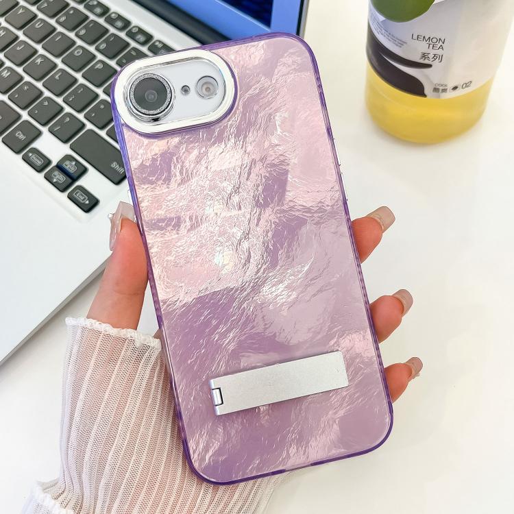 Plating Glitter Texture Fold Holder TPU Phone Case with Lens Film, For iPhone 16e