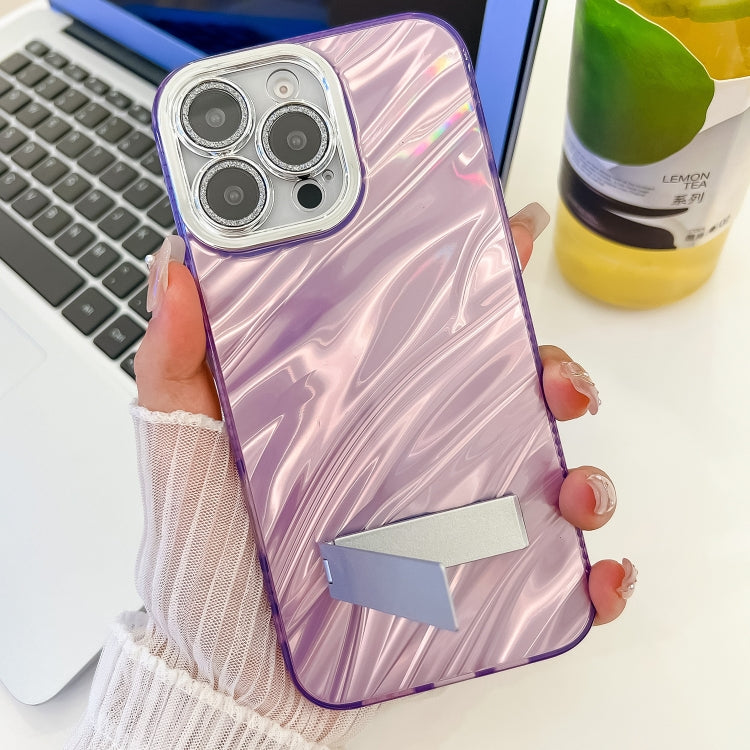 Plating Glitter Texture Fold Holder TPU Phone Case with Lens Film, For iPhone 13 Pro