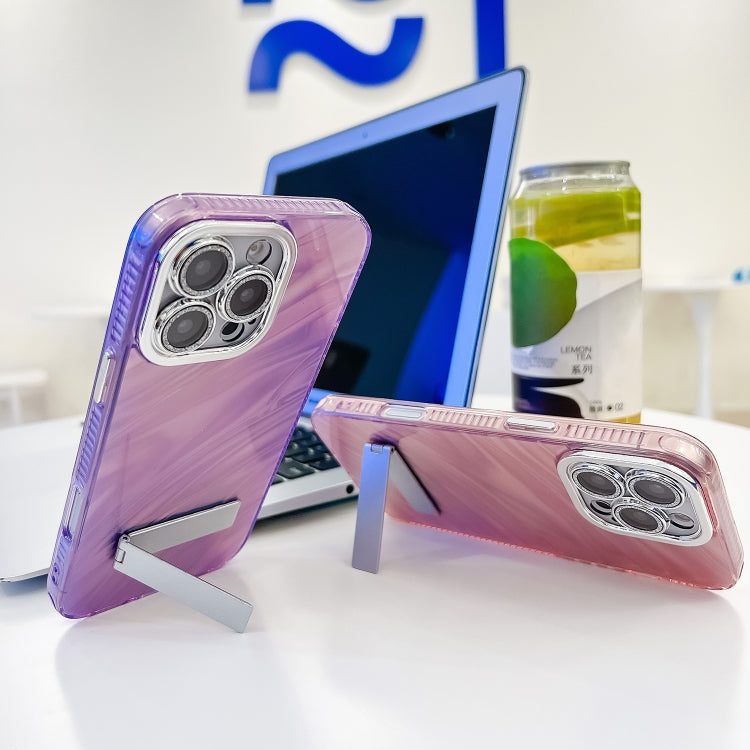 Plating Glitter Texture Fold Holder TPU Phone Case with Lens Film, For iPhone 13 Pro