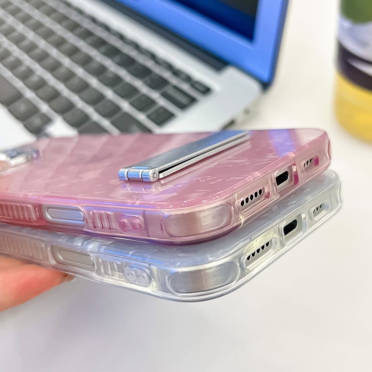 Plating Glitter Texture Fold Holder TPU Phone Case with Lens Film, For iPhone 13 Pro