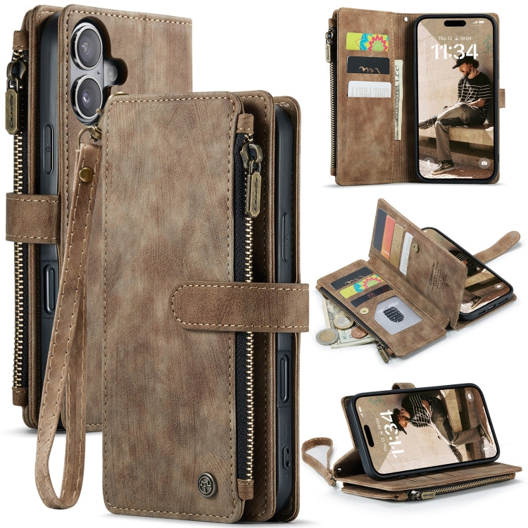 CaseMe C30 Card Slots Zipper Wallet Leather Phone Case, For iPhone 16 Pro Max, For iPhone 16 Pro, For iPhone 16 Plus, For iPhone 16