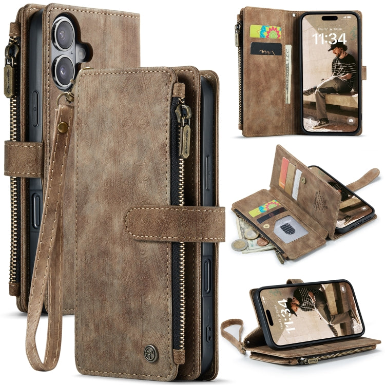 CaseMe C30 Card Slots Zipper Wallet Leather Phone Case, For iPhone 16 Pro Max, For iPhone 16 Pro, For iPhone 16 Plus, For iPhone 16