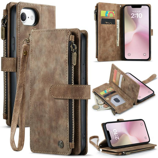 CaseMe C30 Card Slots Zipper Wallet Leather Phone Case, For iPhone 16e, For iPhone 16 Pro Max, For iPhone 16 Pro, For iPhone 16 Plus, For iPhone 16