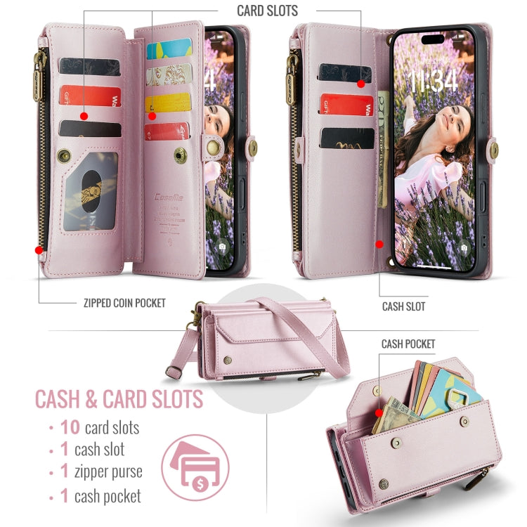 CaseMe C36 Card Slots Zipper Wallet RFID Anti-theft Leather Phone Case, For iPhone 16 Pro Max, For iPhone 16 Pro, For iPhone 16 Plus, For iPhone 16