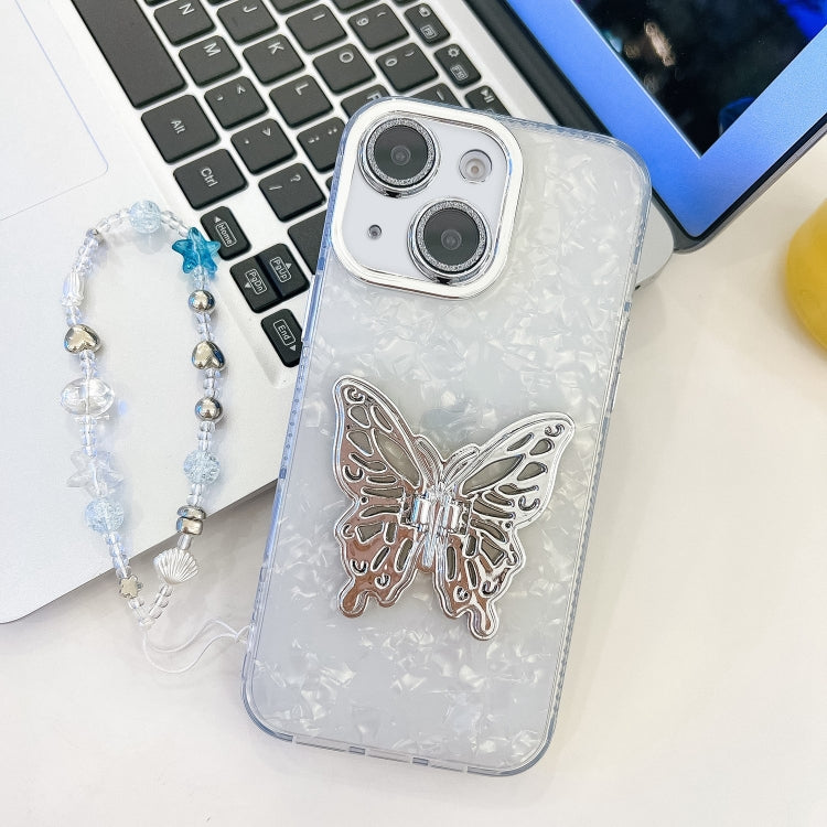 Plating Glitter Lens Film Texture Butterfly Holder Wristband Phone Case, For iPhone 13