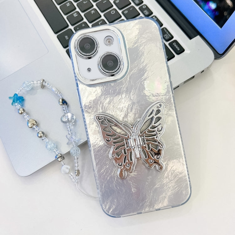 Plating Glitter Lens Film Texture Butterfly Holder Wristband Phone Case, For iPhone 13