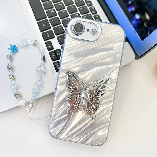 Plating Glitter Lens Film Texture Butterfly Holder Wristband Phone Case, For iPhone 16e