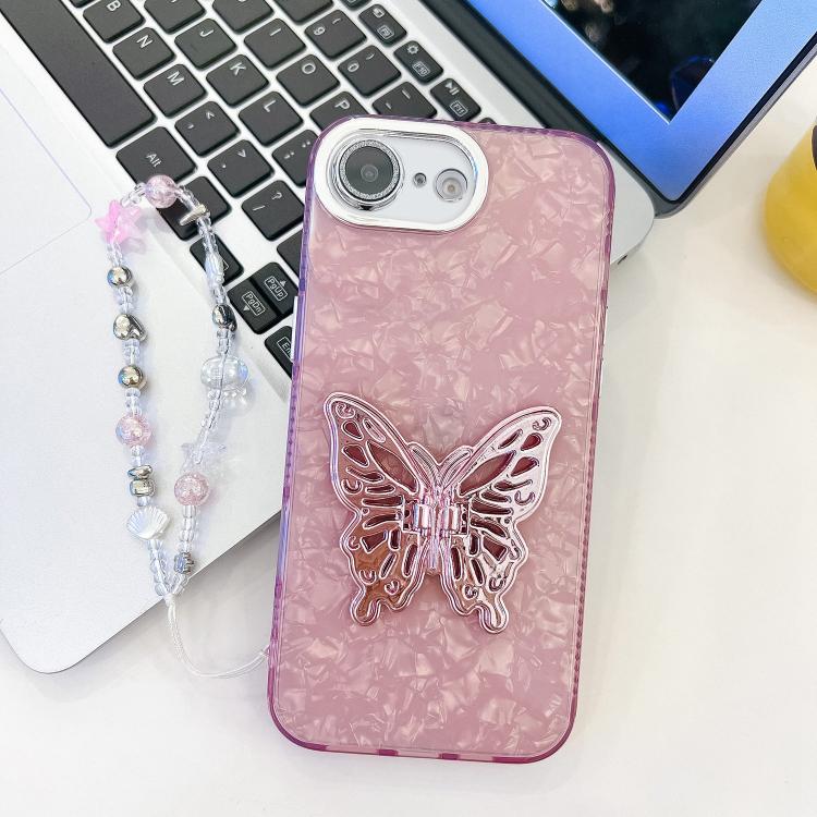 Plating Glitter Lens Film Texture Butterfly Holder Wristband Phone Case, For iPhone 16e