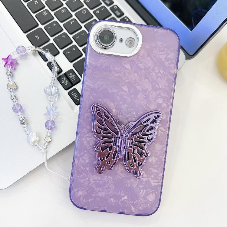 Plating Glitter Lens Film Texture Butterfly Holder Wristband Phone Case, For iPhone 16e