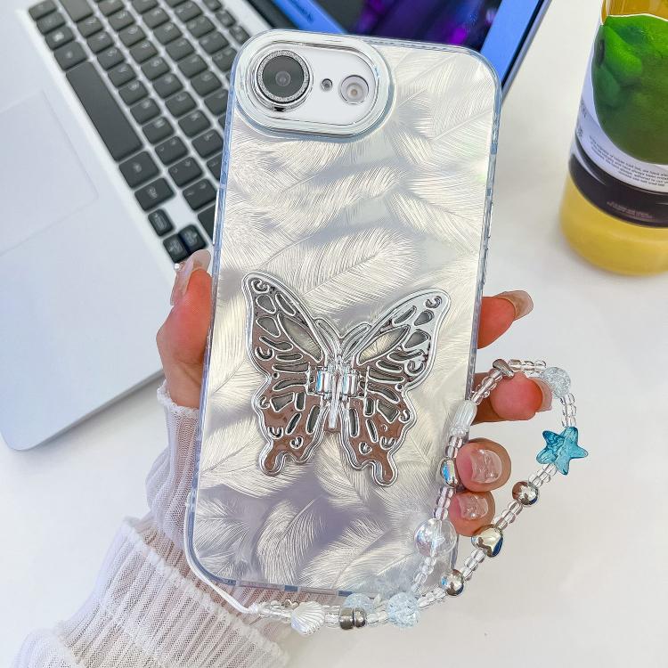 Plating Glitter Lens Film Texture Butterfly Holder Wristband Phone Case, For iPhone 16e