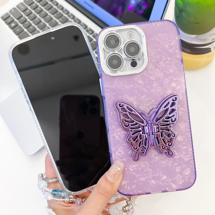 Plating Glitter Lens Film Texture Butterfly Holder Wristband Phone Case, For iPhone 13 Pro