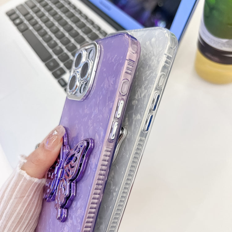 Plating Glitter Lens Film Texture Butterfly Holder Wristband Phone Case, For iPhone 13 Pro