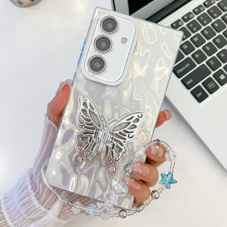 Plating Glitter Lens Film Texture Butterfly Holder Wristband Phone Case, For Samsung Galaxy A36 5G