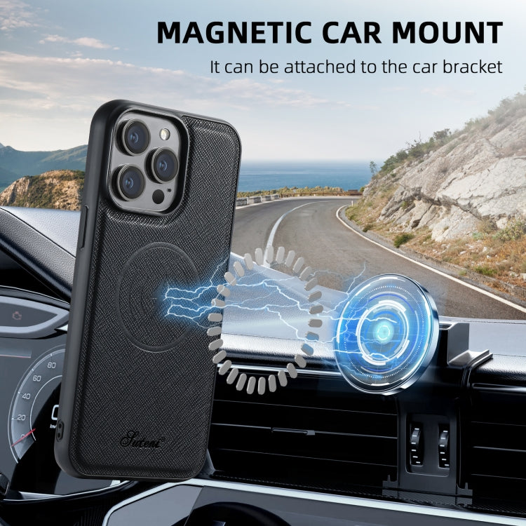 Suteni H17 Cross Grain Leather MagSafe Detachable Wallet Phone Case, For iPhone 15 Pro Max, For iPhone 15 Pro, For iPhone 15 Plus, For iPhone 15, For iPhone 14 Plus, For iPhone 14, For iPhone 14 Pro, For iPhone 14 Pro Max