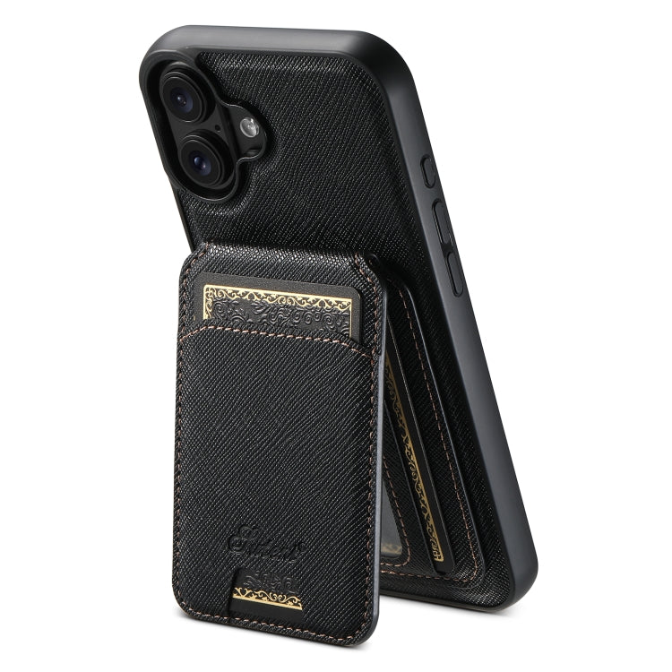 Suteni H18 Cross Grain MagSafe Wallet Leather Phone Case, For iPhone 16 Pro Max, For iPhone 16 Pro, For iPhone 16 Plus, For iPhone 16, For iPhone 15 Pro Max, For iPhone 15 Pro, For iPhone 15 Plus, For iPhone 15, For iPhone 14 Plus, For iPhone 14