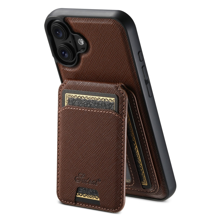 Suteni H18 Cross Grain MagSafe Wallet Leather Phone Case, For iPhone 16 Pro Max, For iPhone 16 Pro, For iPhone 16 Plus, For iPhone 16, For iPhone 15 Pro Max, For iPhone 15 Pro, For iPhone 15 Plus, For iPhone 15, For iPhone 14 Plus, For iPhone 14