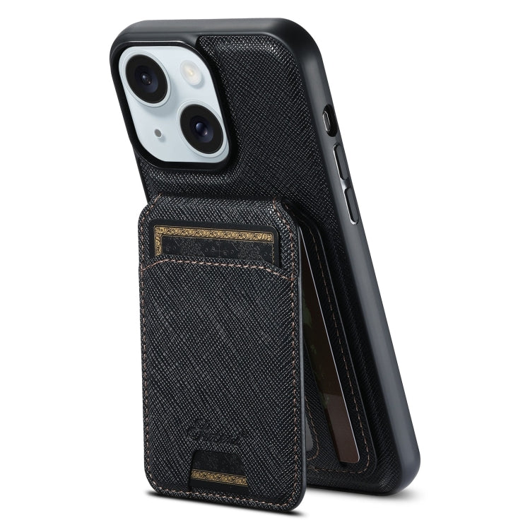 Suteni H18 Cross Grain MagSafe Wallet Leather Phone Case, For iPhone 16 Pro Max, For iPhone 16 Pro, For iPhone 16 Plus, For iPhone 16, For iPhone 15 Pro Max, For iPhone 15 Pro, For iPhone 15 Plus, For iPhone 15, For iPhone 14 Plus, For iPhone 14