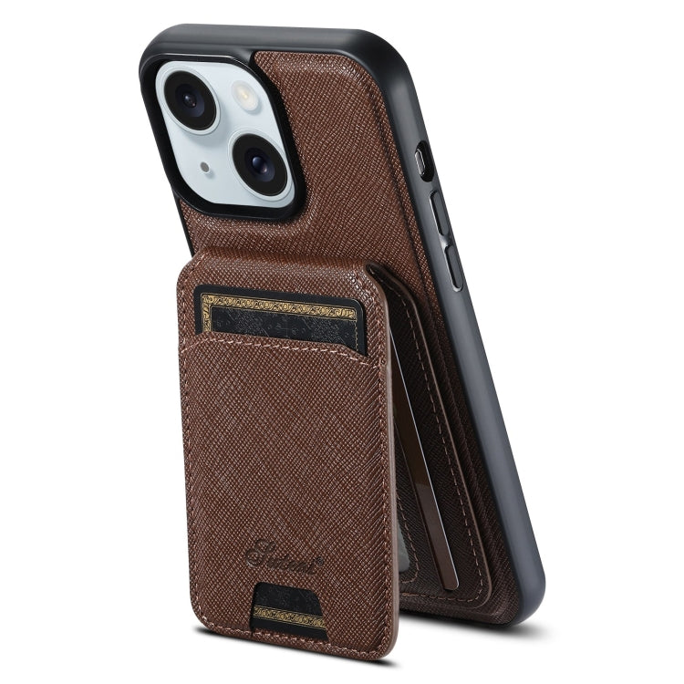 Suteni H18 Cross Grain MagSafe Wallet Leather Phone Case, For iPhone 16 Pro Max, For iPhone 16 Pro, For iPhone 16 Plus, For iPhone 16, For iPhone 15 Pro Max, For iPhone 15 Pro, For iPhone 15 Plus, For iPhone 15, For iPhone 14 Plus, For iPhone 14