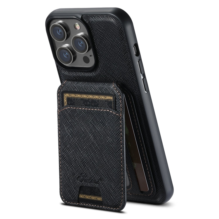 Suteni H18 Cross Grain MagSafe Wallet Leather Phone Case, For iPhone 16 Pro Max, For iPhone 16 Pro, For iPhone 16 Plus, For iPhone 16, For iPhone 15 Pro Max, For iPhone 15 Pro, For iPhone 15 Plus, For iPhone 15, For iPhone 14 Plus, For iPhone 14