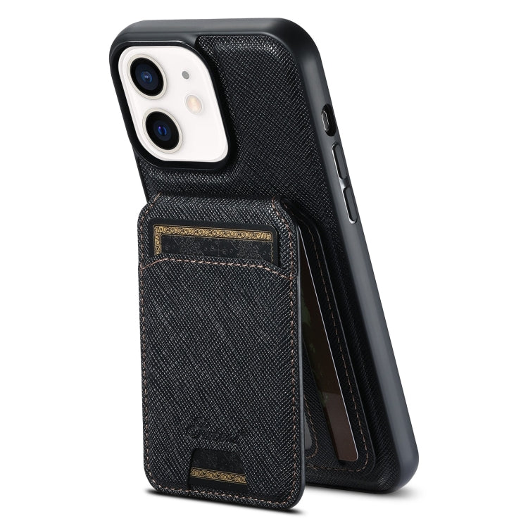 Suteni H18 Cross Grain MagSafe Wallet Leather Phone Case, For iPhone 14 Pro, For iPhone 14 Pro Max, For iPhone 13 Pro Max, For iPhone 13 Pro, For iPhone 13, For iPhone 12, For iPhone 12 Pro Max, For iPhone 12 Pro