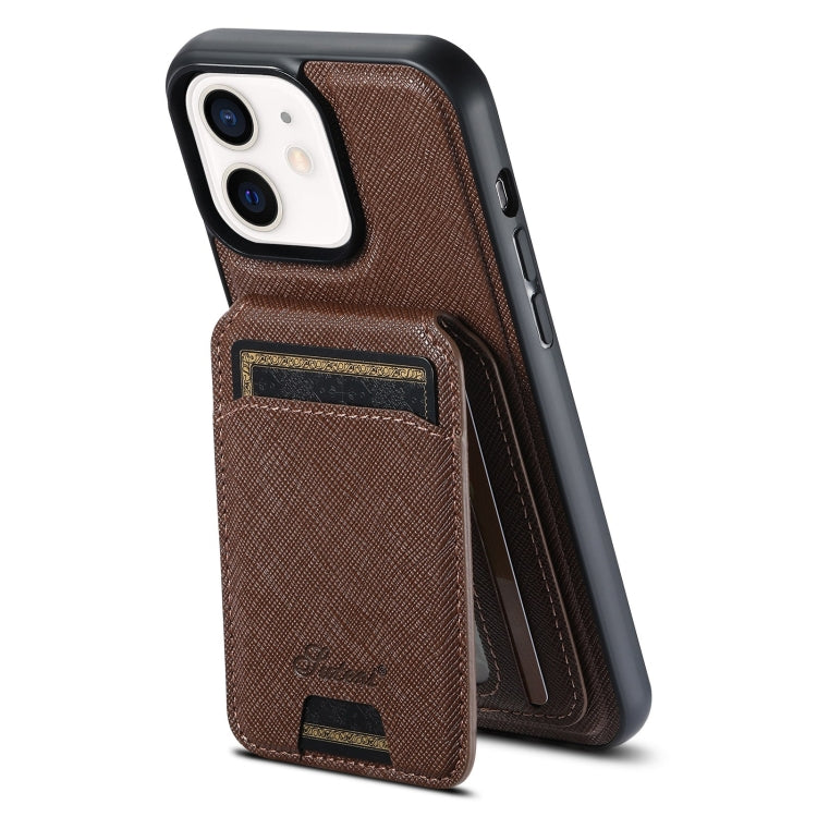 Suteni H18 Cross Grain MagSafe Wallet Leather Phone Case, For iPhone 14 Pro, For iPhone 14 Pro Max, For iPhone 13 Pro Max, For iPhone 13 Pro, For iPhone 13, For iPhone 12, For iPhone 12 Pro Max, For iPhone 12 Pro