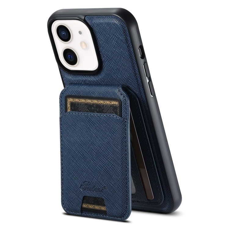 Suteni H18 Cross Grain MagSafe Wallet Leather Phone Case, For iPhone 14 Pro, For iPhone 14 Pro Max, For iPhone 13 Pro Max, For iPhone 13 Pro, For iPhone 13, For iPhone 12, For iPhone 12 Pro Max, For iPhone 12 Pro