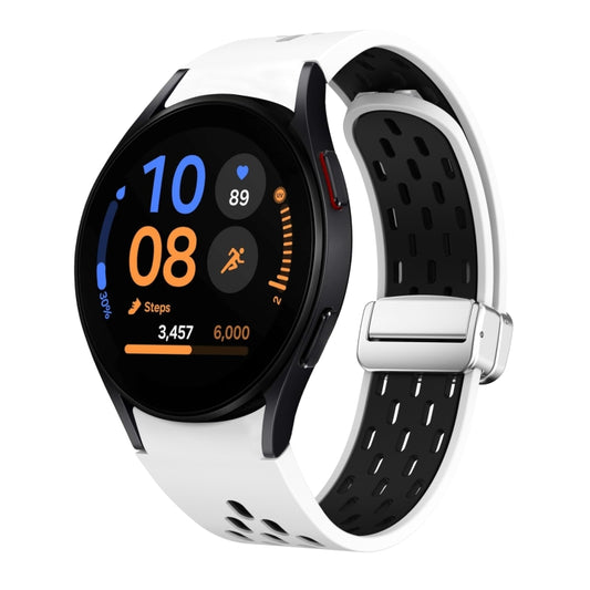 Two Color Magnetic Folding Silver Buckle Silicone Watch Band, For Samsung Galaxy Watch FE 40mm, For Samsung Galaxy Watch 7 40 / 44mm