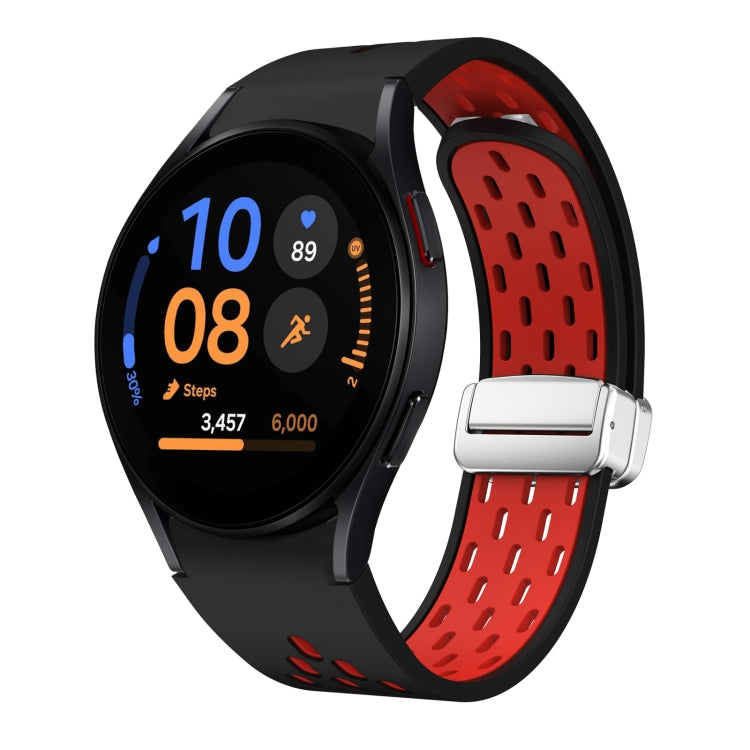 Two Color Magnetic Folding Silver Buckle Silicone Watch Band, For Samsung Galaxy Watch FE 40mm, For Samsung Galaxy Watch 7 40 / 44mm