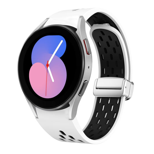 Two Color Magnetic Folding Silver Buckle Silicone Watch Band, For Samsung Galaxy Watch 5 40 / 44mm, For Samsung Galaxy Watch 5 Pro 45mm