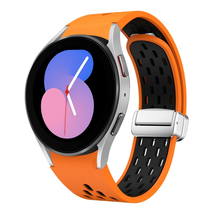 Two Color Magnetic Folding Silver Buckle Silicone Watch Band, For Samsung Galaxy Watch 5 40 / 44mm, For Samsung Galaxy Watch 5 Pro 45mm