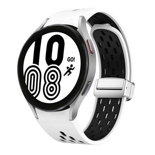Two Color Magnetic Folding Silver Buckle Silicone Watch Band, For Samsung Galaxy Watch 4 40 / 44mm, For Samsung Galaxy Watch 4 Classic 42 / 46mm