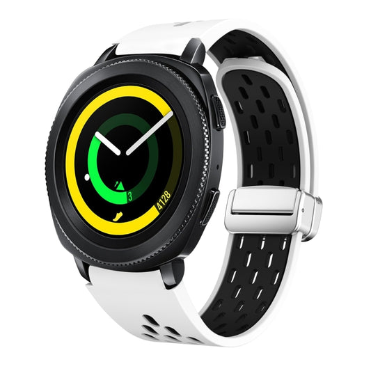 Two Color Magnetic Folding Silver Buckle Silicone Watch Band, For Samsung Galaxy Gear Sport, For Samsung Galaxy Watch Active 2