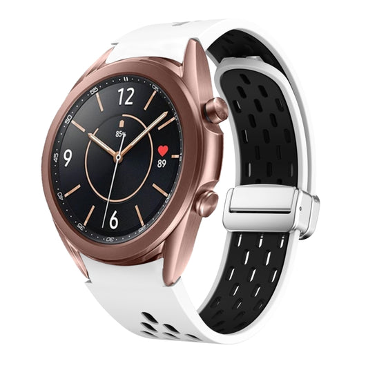 Two Color Magnetic Folding Silver Buckle Silicone Watch Band, For Samsung Galaxy Watch 3 41mm, For Samsung Galaxy Watch Active