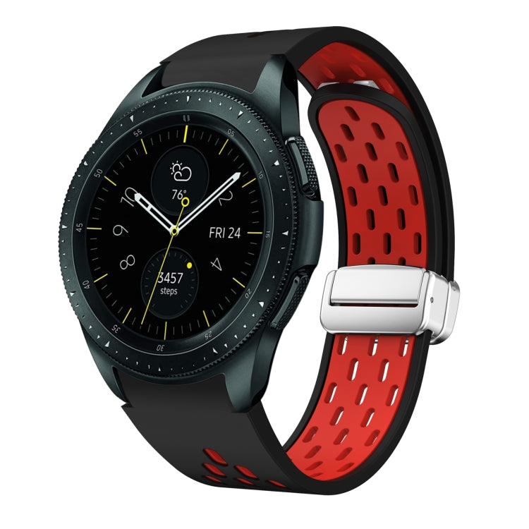 Two Color Magnetic Folding Silver Buckle Silicone Watch Band, For Samsung Galaxy Watch 42mm, For Samsung Gear S2 Classic