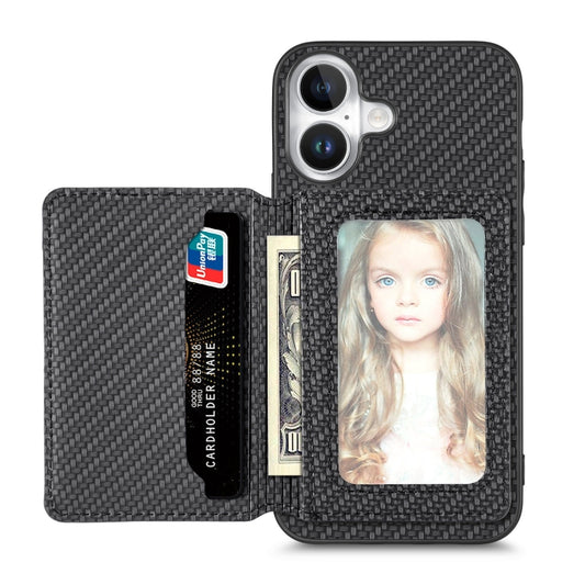 Carbon Fiber Magnetic Card Wallet RFID Blocking Phone Case, For iPhone 16