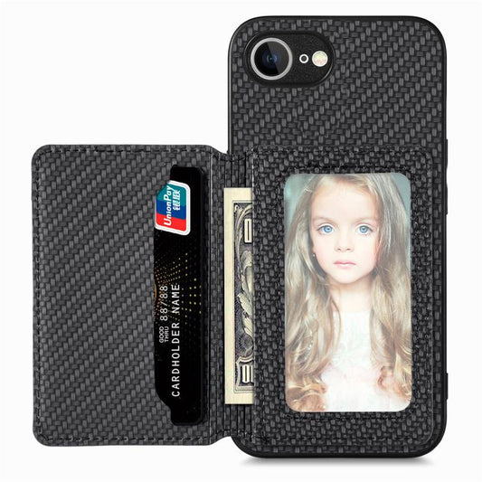 Carbon Fiber Magnetic Card Wallet RFID Blocking Phone Case, For iPhone 16e, For iPhone 16 Pro Max, For iPhone 16 Pro, For iPhone 16 Plus