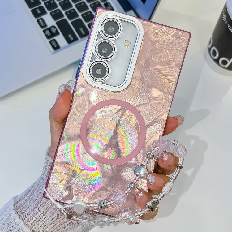 Plating Texture Wristband MagSafe TPU Phone Case with Glitter Lens Film, For Samsung Galaxy A15 5G