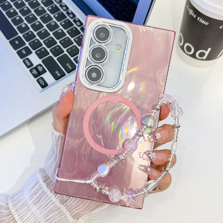 Plating Texture Wristband MagSafe TPU Phone Case with Glitter Lens Film, For Samsung Galaxy A15 5G