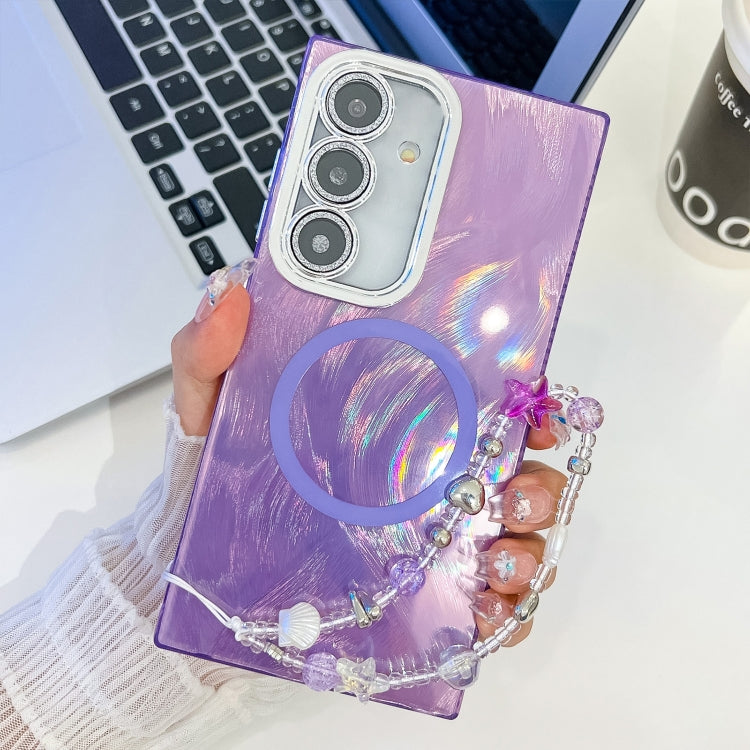 Plating Texture Wristband MagSafe TPU Phone Case with Glitter Lens Film, For Samsung Galaxy A15 5G