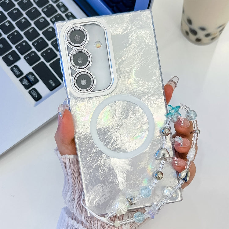 Plating Texture Wristband MagSafe TPU Phone Case with Glitter Lens Film, For Samsung Galaxy A15 5G