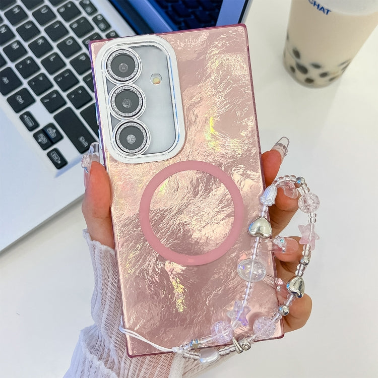 Plating Texture Wristband MagSafe TPU Phone Case with Glitter Lens Film, For Samsung Galaxy A15 5G