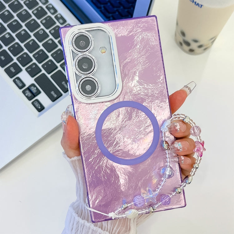 Plating Texture Wristband MagSafe TPU Phone Case with Glitter Lens Film, For Samsung Galaxy A15 5G