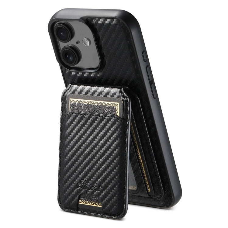 Suteni TXWH18 Carbon Fiber Texture Detachable Wallet MagSafe Phone Case, For iPhone 16 Pro Max, For iPhone 16 Pro, For iPhone 16 Plus, For iPhone 16, For iPhone 15 Pro Max, For iPhone 15 Pro, For iPhone 15 Plus, For iPhone 15, For iPhone 14 Plus