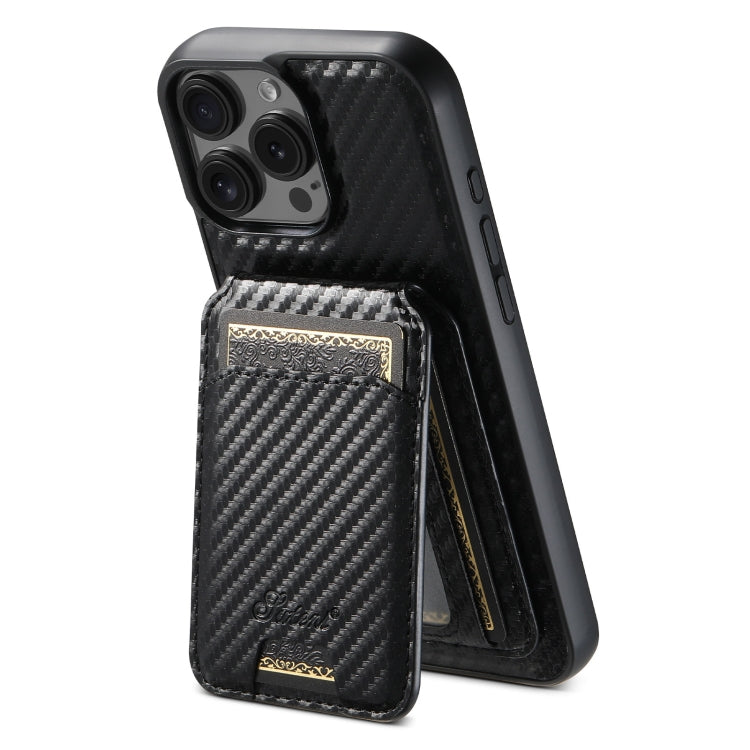 Suteni TXWH18 Carbon Fiber Texture Detachable Wallet MagSafe Phone Case, For iPhone 16 Pro Max, For iPhone 16 Pro, For iPhone 16 Plus, For iPhone 16, For iPhone 15 Pro Max, For iPhone 15 Pro, For iPhone 15 Plus, For iPhone 15, For iPhone 14 Plus