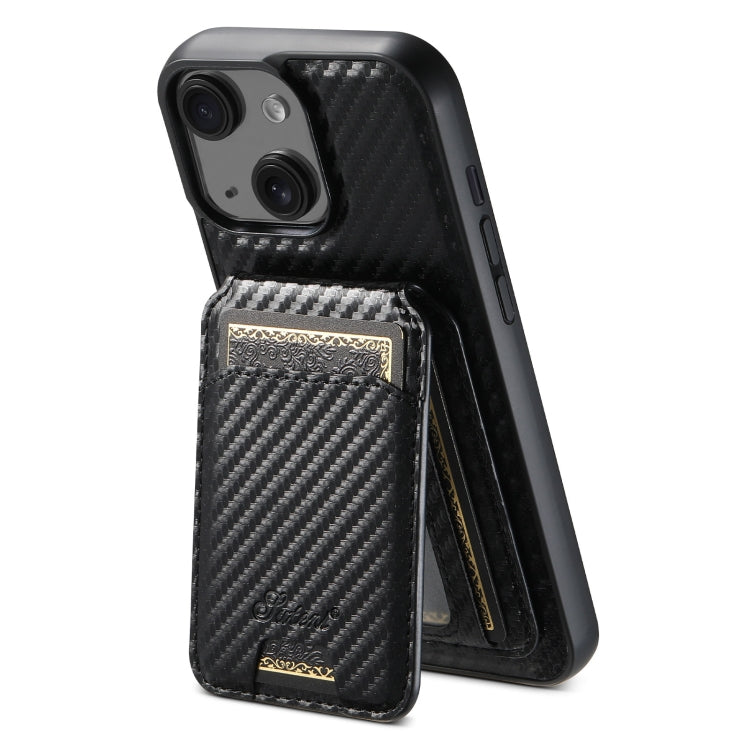 Suteni TXWH18 Carbon Fiber Texture Detachable Wallet MagSafe Phone Case, For iPhone 16 Pro Max, For iPhone 16 Pro, For iPhone 16 Plus, For iPhone 16, For iPhone 15 Pro Max, For iPhone 15 Pro, For iPhone 15 Plus, For iPhone 15, For iPhone 14 Plus