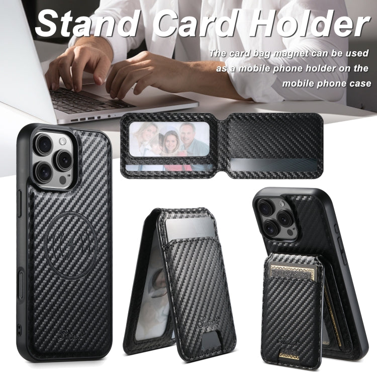 Suteni TXWH18 Carbon Fiber Texture Detachable Wallet MagSafe Phone Case, For iPhone 16 Pro Max, For iPhone 16 Pro, For iPhone 16 Plus, For iPhone 16, For iPhone 15 Pro Max, For iPhone 15 Pro, For iPhone 15 Plus, For iPhone 15, For iPhone 14 Plus