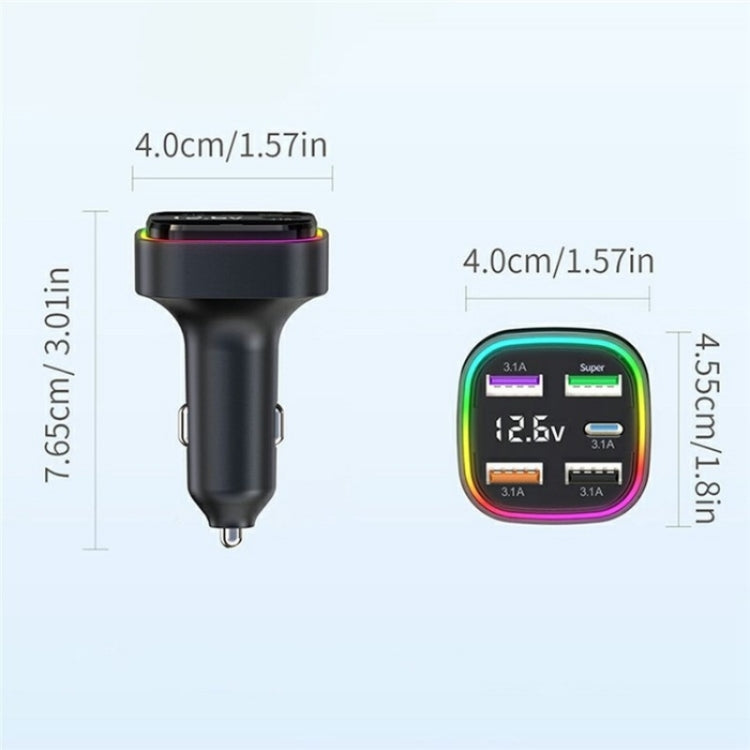 K34 With LED Display 5 Port USB Car Charger Cigarette Lighter Adapter, K34