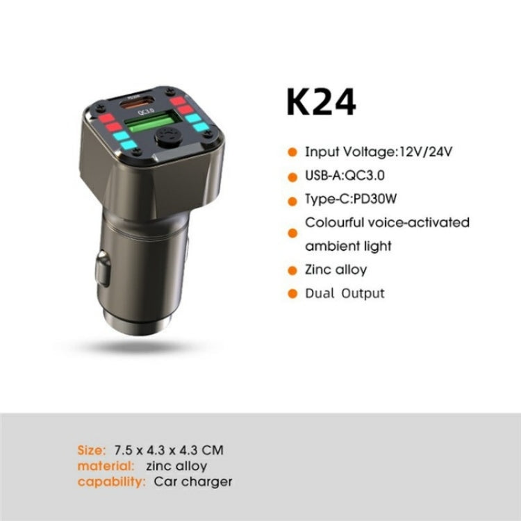 K24 Dual Ports Car Charging Adapter Car Charger PD 30W QC 3.0 Super Charger, K24