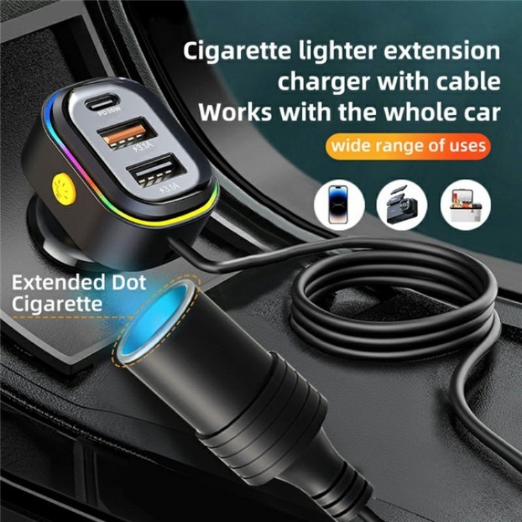 YQ9 12-24V Vehicles Type-C and Dual USB Car Front Rear Seat Cigarette Lighter Charger, YQ9