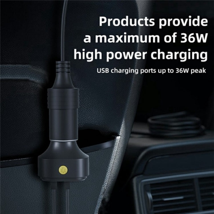 YQ9 12-24V Vehicles Type-C and Dual USB Car Front Rear Seat Cigarette Lighter Charger, YQ9